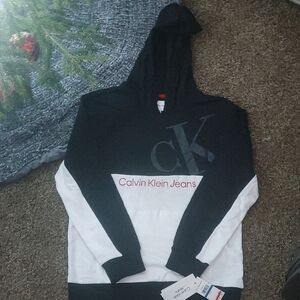 Calvin Klein Jeans Black and White Hoodie with Red Accents